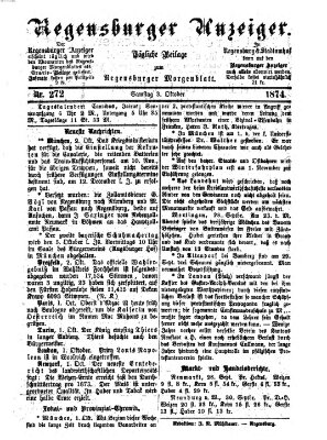 Regensburger Anzeiger Samstag 3. Oktober 1874