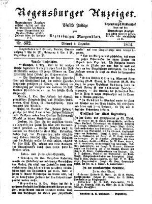 Regensburger Anzeiger Mittwoch 2. Dezember 1874