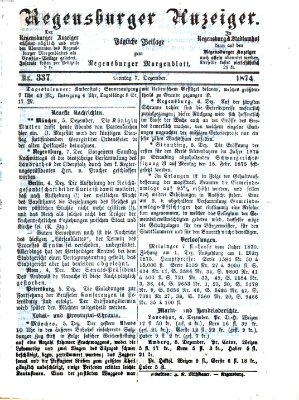 Regensburger Anzeiger Montag 7. Dezember 1874