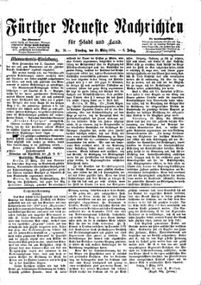 Fürther neueste Nachrichten für Stadt und Land (Fürther Abendzeitung) Dienstag 31. März 1874