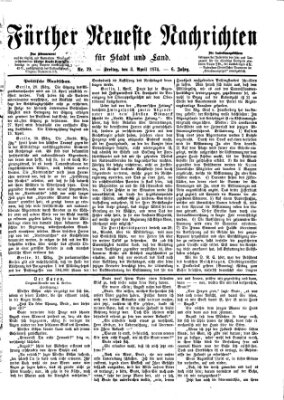 Fürther neueste Nachrichten für Stadt und Land (Fürther Abendzeitung) Freitag 3. April 1874