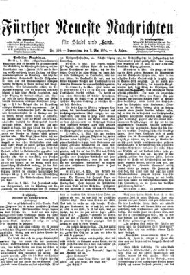 Fürther neueste Nachrichten für Stadt und Land (Fürther Abendzeitung) Donnerstag 7. Mai 1874