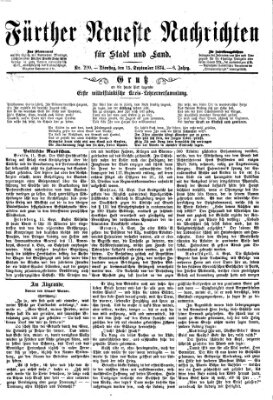 Fürther neueste Nachrichten für Stadt und Land (Fürther Abendzeitung) Dienstag 15. September 1874