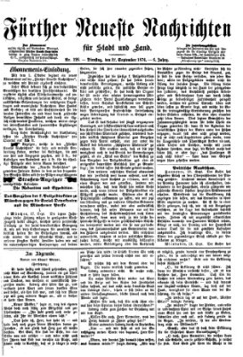 Fürther neueste Nachrichten für Stadt und Land (Fürther Abendzeitung) Dienstag 22. September 1874