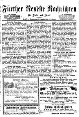 Fürther neueste Nachrichten für Stadt und Land (Fürther Abendzeitung) Sonntag 22. November 1874