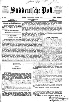 Süddeutsche Post Dienstag 1. September 1874