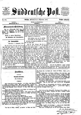 Süddeutsche Post Mittwoch 2. September 1874