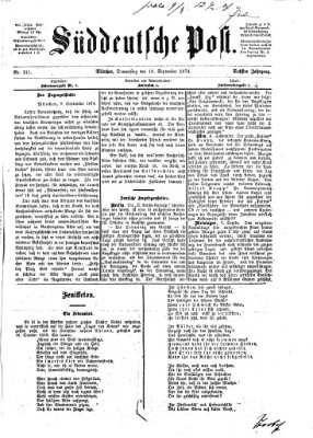 Süddeutsche Post Donnerstag 10. September 1874
