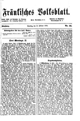 Fränkisches Volksblatt. Ausg. 000 (Fränkisches Volksblatt) Samstag 14. Februar 1874