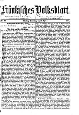 Fränkisches Volksblatt. Ausg. 000 (Fränkisches Volksblatt) Donnerstag 30. April 1874