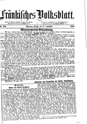 Fränkisches Volksblatt. Ausg. 000 (Fränkisches Volksblatt) Freitag 25. September 1874