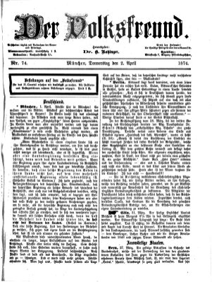 Der Volksfreund Donnerstag 2. April 1874