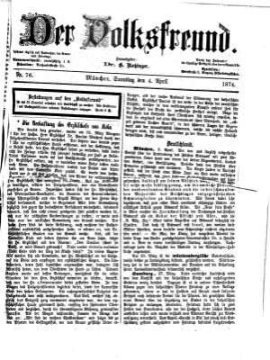 Der Volksfreund Samstag 4. April 1874