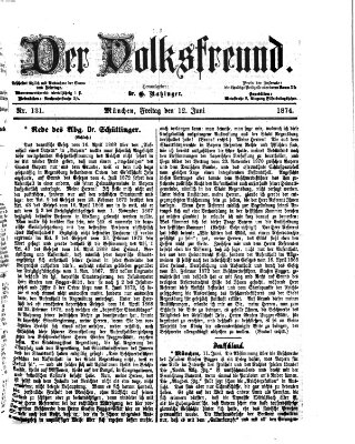 Der Volksfreund Freitag 12. Juni 1874