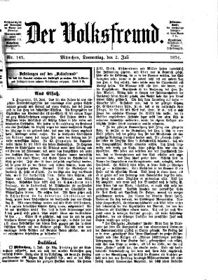 Der Volksfreund Donnerstag 2. Juli 1874