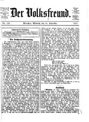 Der Volksfreund Mittwoch 30. September 1874