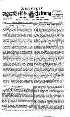 Amberger Volks-Zeitung für Stadt und Land Dienstag 21. April 1874