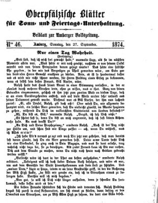 Oberpfälzische Blätter für Sonn- und Feiertags-Unterhaltung (Amberger Volks-Zeitung für Stadt und Land) Sonntag 27. September 1874