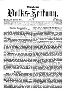 Münchener Volks-Zeitung (Neue freie Volks-Zeitung) Samstag 28. Februar 1874