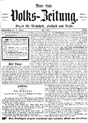 Neue freie Volks-Zeitung Donnerstag 4. Juni 1874