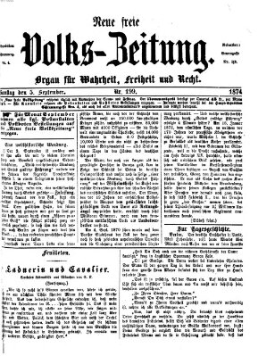 Neue freie Volks-Zeitung Samstag 5. September 1874