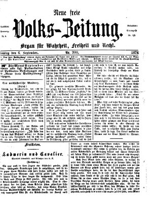 Neue freie Volks-Zeitung Sonntag 6. September 1874