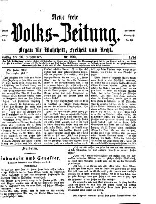 Neue freie Volks-Zeitung Donnerstag 10. September 1874