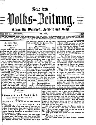 Neue freie Volks-Zeitung Freitag 11. September 1874