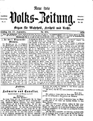 Neue freie Volks-Zeitung Samstag 12. September 1874