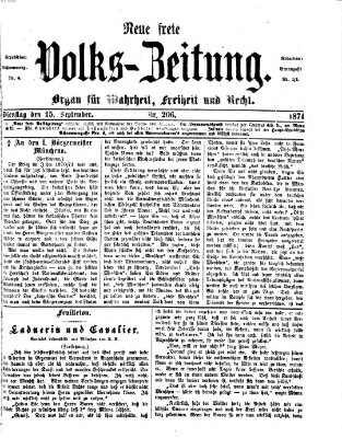 Neue freie Volks-Zeitung Dienstag 15. September 1874