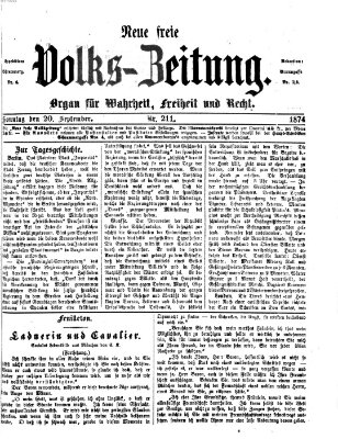 Neue freie Volks-Zeitung Sonntag 20. September 1874