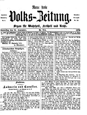 Neue freie Volks-Zeitung Donnerstag 24. September 1874