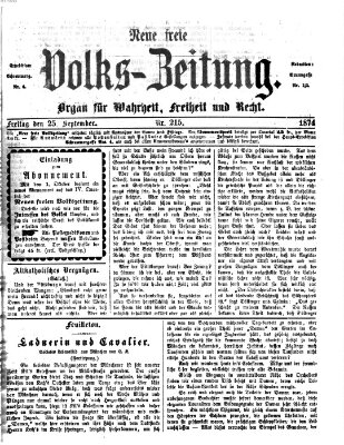 Neue freie Volks-Zeitung Freitag 25. September 1874