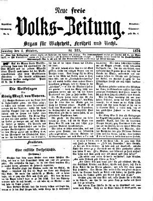 Neue freie Volks-Zeitung Sonntag 4. Oktober 1874