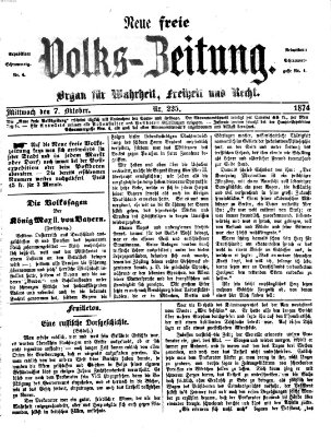 Neue freie Volks-Zeitung Mittwoch 7. Oktober 1874