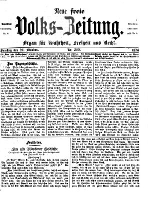 Neue freie Volks-Zeitung Samstag 24. Oktober 1874