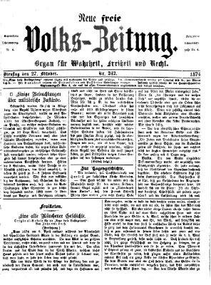 Neue freie Volks-Zeitung Dienstag 27. Oktober 1874