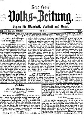 Neue freie Volks-Zeitung Mittwoch 28. Oktober 1874