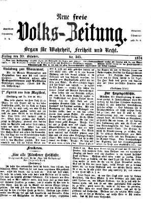 Neue freie Volks-Zeitung Freitag 30. Oktober 1874