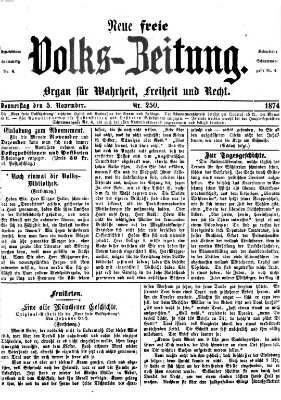 Neue freie Volks-Zeitung Donnerstag 5. November 1874