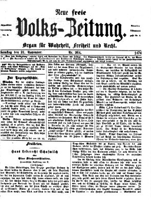 Neue freie Volks-Zeitung Samstag 21. November 1874