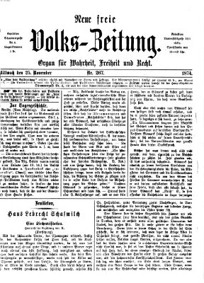 Neue freie Volks-Zeitung Mittwoch 25. November 1874