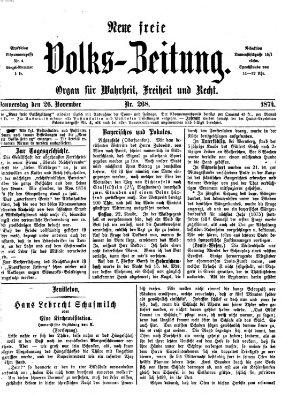 Neue freie Volks-Zeitung Donnerstag 26. November 1874