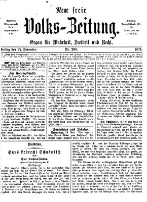 Neue freie Volks-Zeitung Freitag 27. November 1874