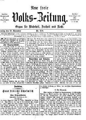 Neue freie Volks-Zeitung Samstag 28. November 1874