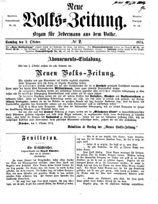 Neue Volks-Zeitung Samstag 3. Oktober 1874