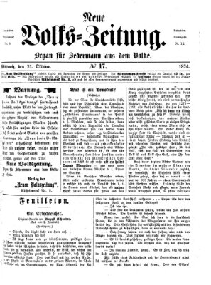 Neue Volks-Zeitung Mittwoch 21. Oktober 1874