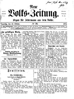 Neue Volks-Zeitung Donnerstag 22. Oktober 1874