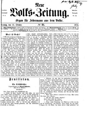 Neue Volks-Zeitung Sonntag 25. Oktober 1874