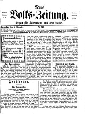 Neue Volks-Zeitung Donnerstag 5. November 1874